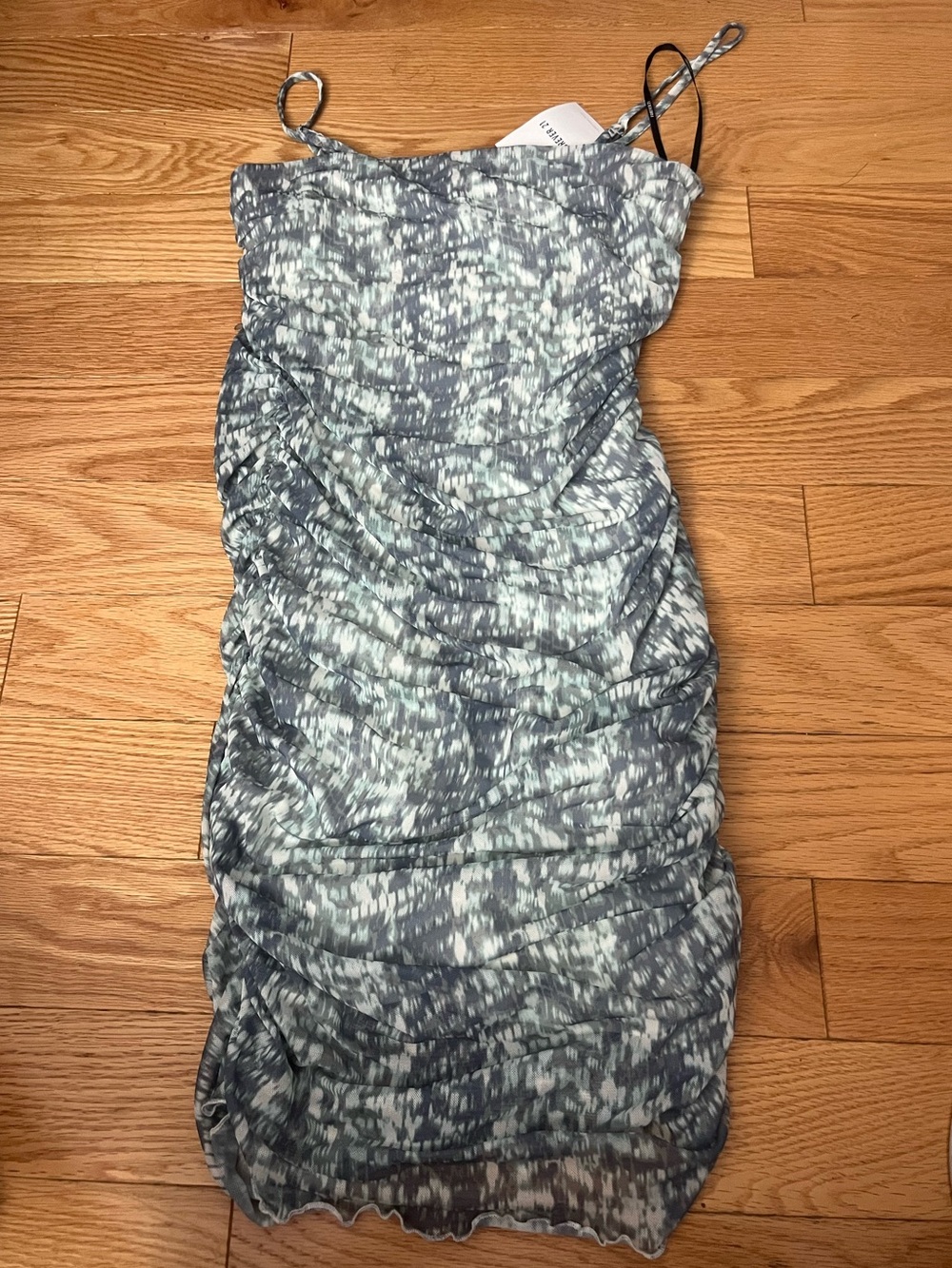 Forever 21 Gray-Green Ruched Spaghetti Strap Mini Dress